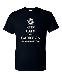 Supernatural Keep Calm and Carry On My Wayward Son Winchester Brothers Unisex T-Shirt - New Black TV SHOW