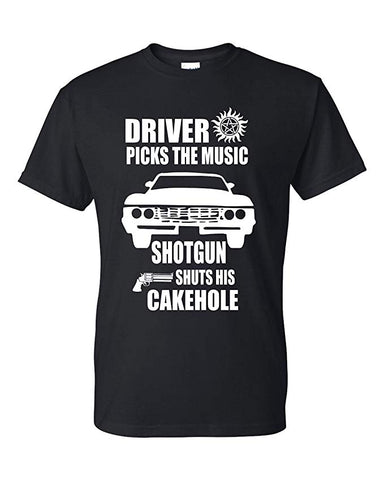 Supernatural Winchester Brothers Driver Picks The Music Shotgun Shuts His Cakehole Unisex T-Shirt - New Black