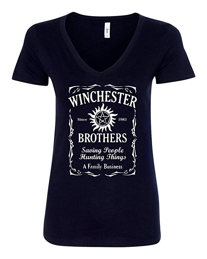 Supernatural Winchester Brothers Whiskey Style V-Neck T-Shirt - Black New