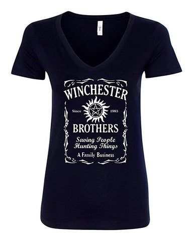 Supernatural Winchester Brothers Whiskey Style V-Neck T-Shirt - Black New