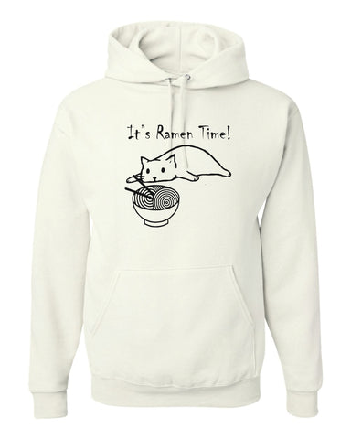 It's Ramen Time Cat Unisex Funny Foodie Hoodie Hooded Sweatshirt - New White/Black