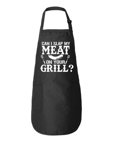 Can I Slap My Meat On Your Grill Funny Kitchen BBQ Apron Gift Father's Day Mother's Day