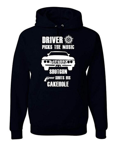 Supernatural Winchester Brothers Driver Picks The Music ShotgunShuts His Cakehole Unisex Hooded Sweatshirt - New Black