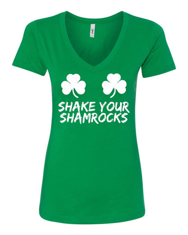 Shake Your Shamrocks Funny St. Patrick's Irish Drinking Women V-Neck T-Shirt  New